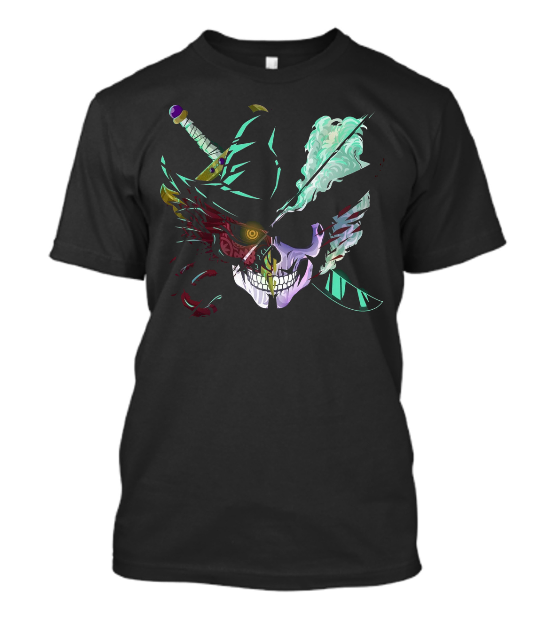 Mihawk Pirate Skull Sword Hat Anime Fusion T-Shirt