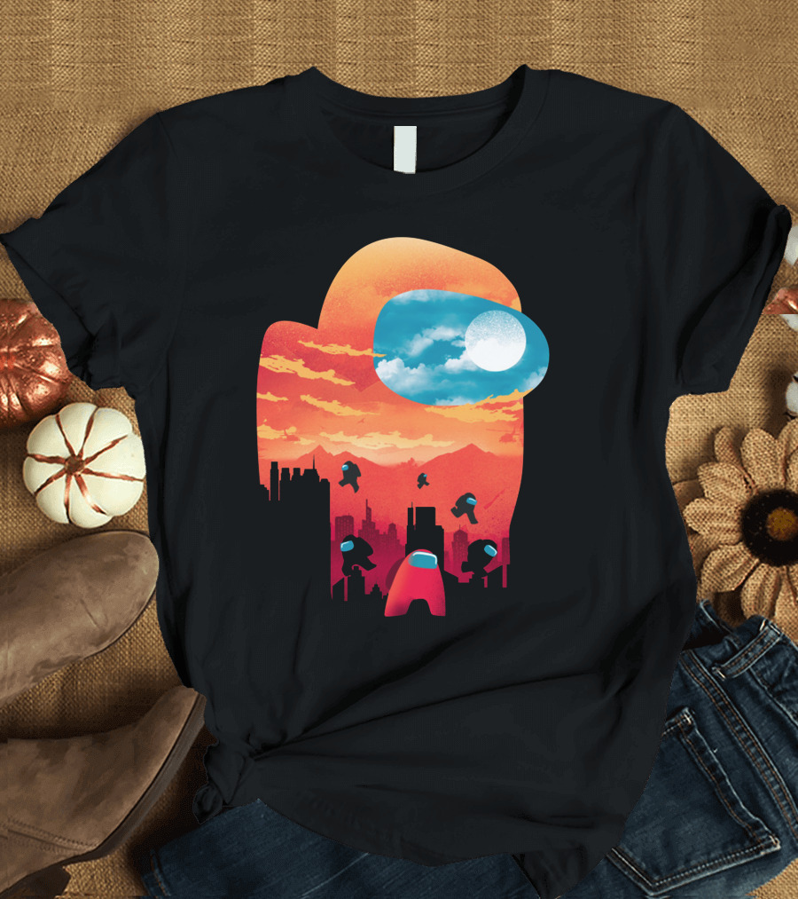 Sunset Among Us Impostors Skyline Scene T-Shirt