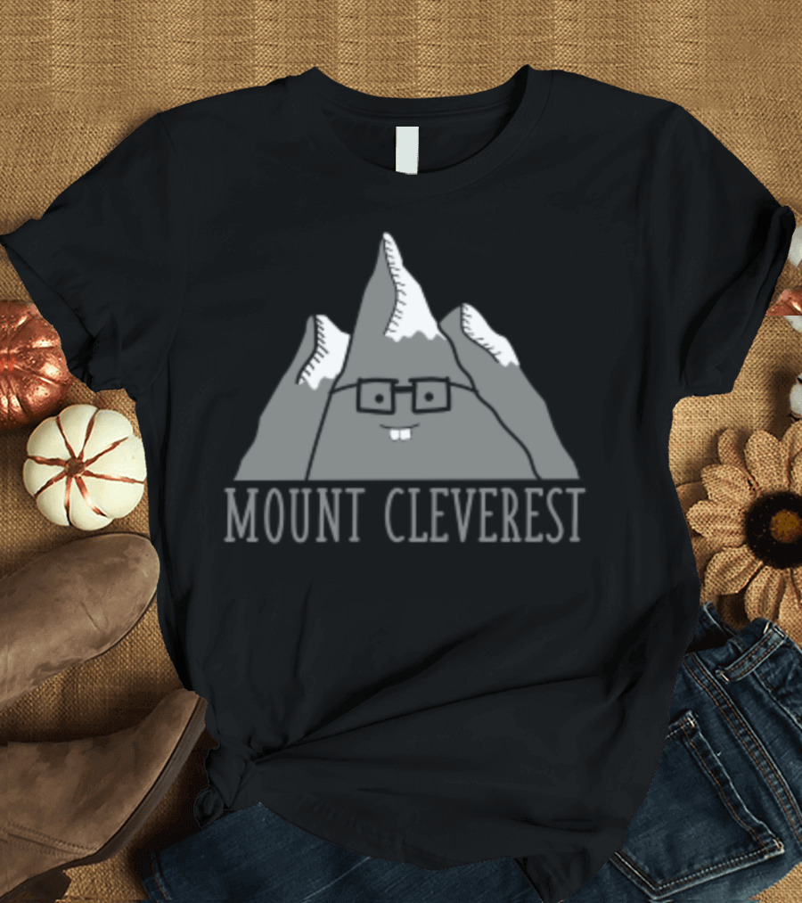 Mount Cleverest Funny Cartoon Mountain with Glasses Back to School T-Shirt