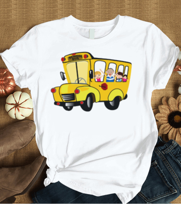 T-Shirt: Cheerful School Bus Ride Back to School with Kids T-Shirt Cheerful School Bus Ride Back to School with Kids T-Shirt