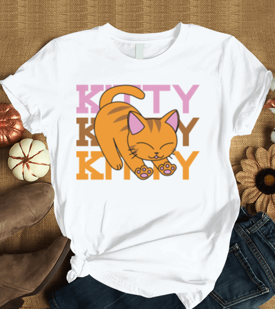 Kitty Kitty Playful Ginger Cat Illustration with Pastel Text T-Shirt