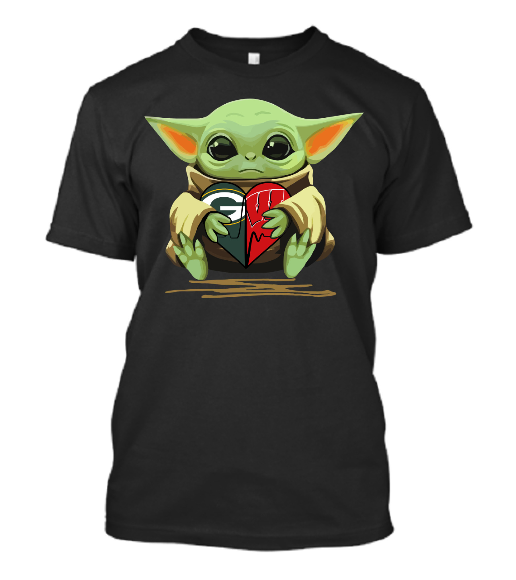 Baby Yoda Heart Green Bay Packers Wisconsin Badgers T-Shirt