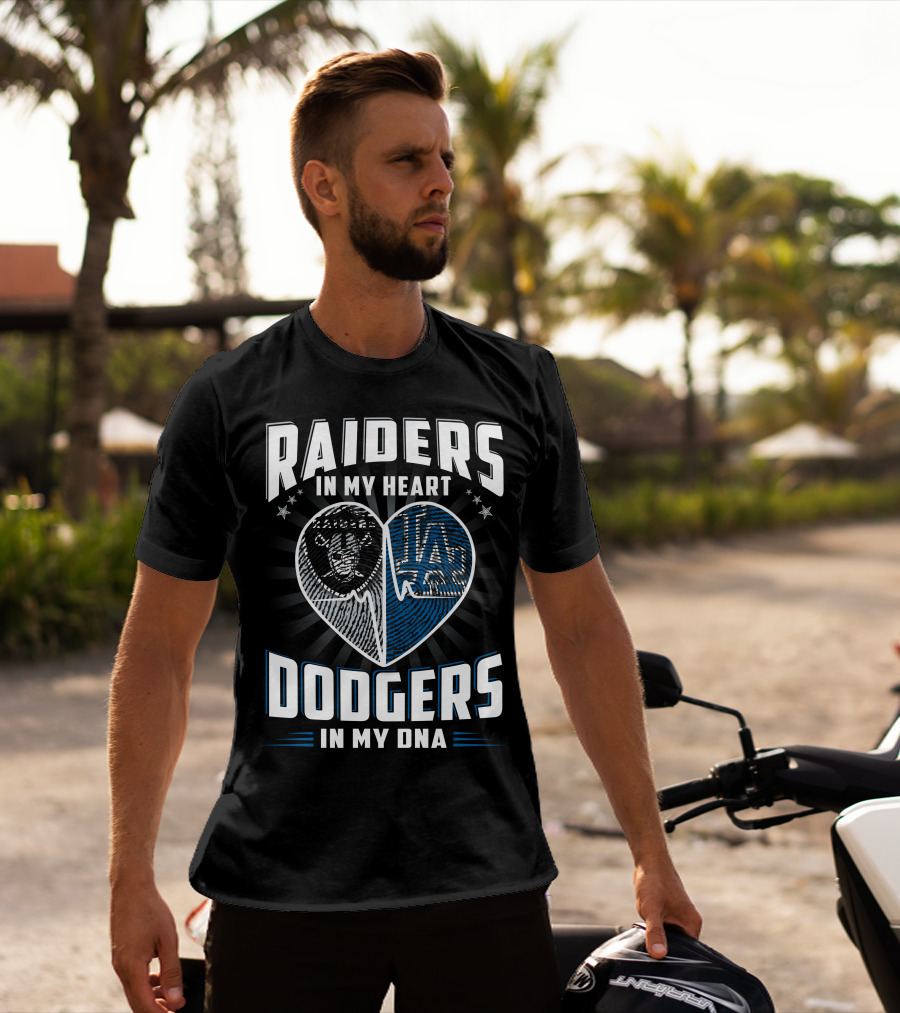 Raiders IN My Heart Dodgers IN My Dna Heartbeat T-Shirt