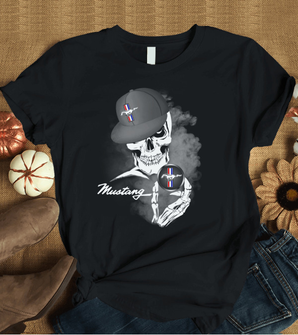 T-Shirt: Mustang Skull with Hat and Car T-Shirt Mustang Skull with Hat and Car T-Shirt