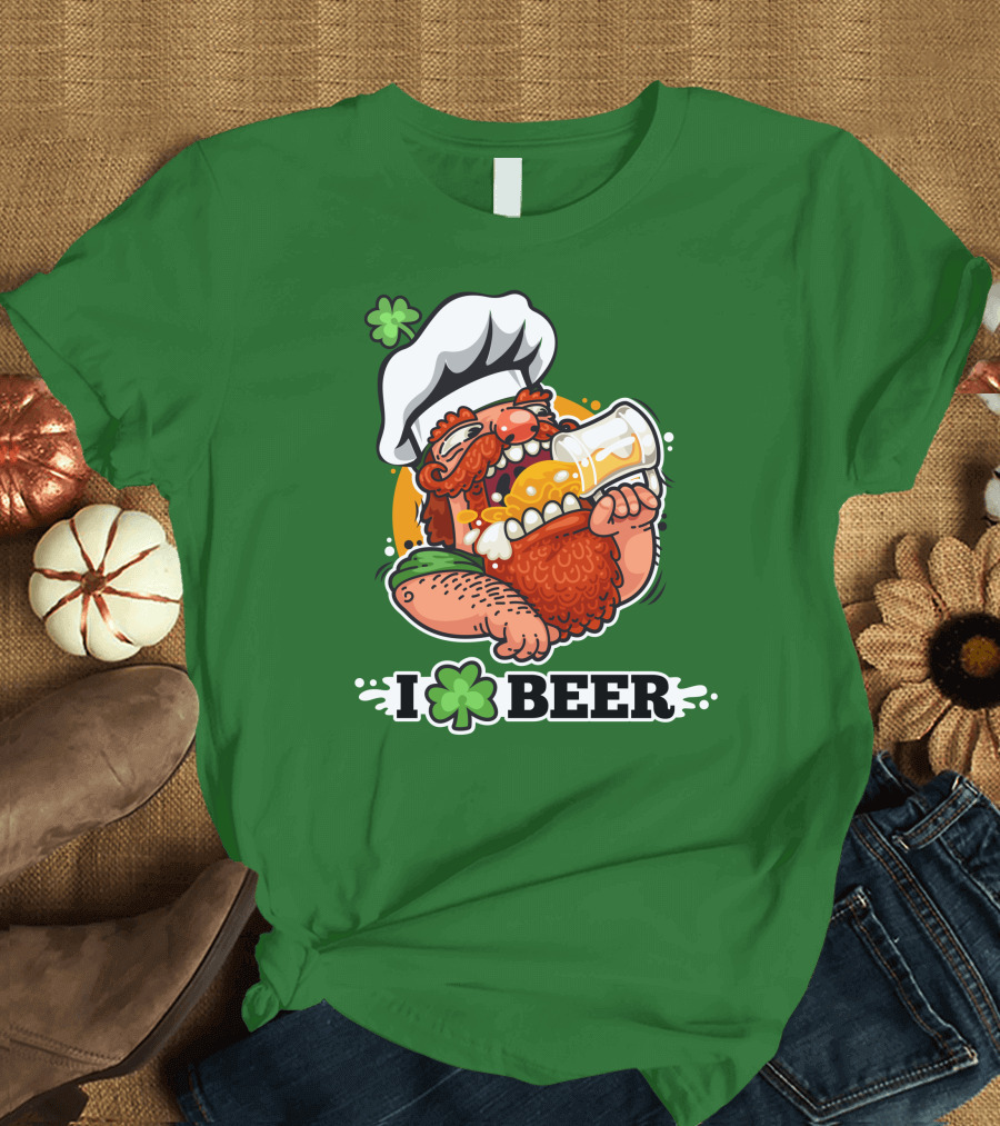 Irish Chef Shamrock I Love Beer T-Shirt