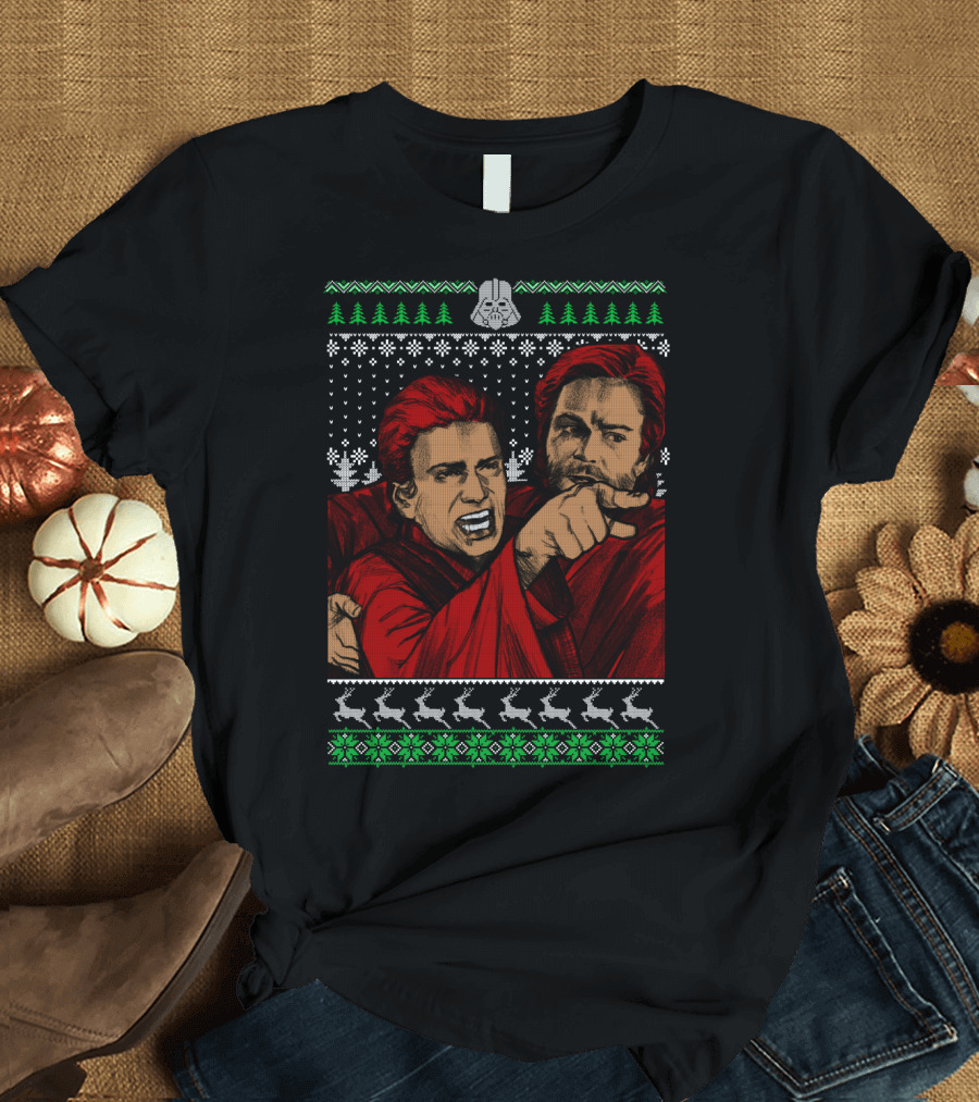 Angry Anakin Pointing with Obi-Wan in Ugly Christmas T-Shirt