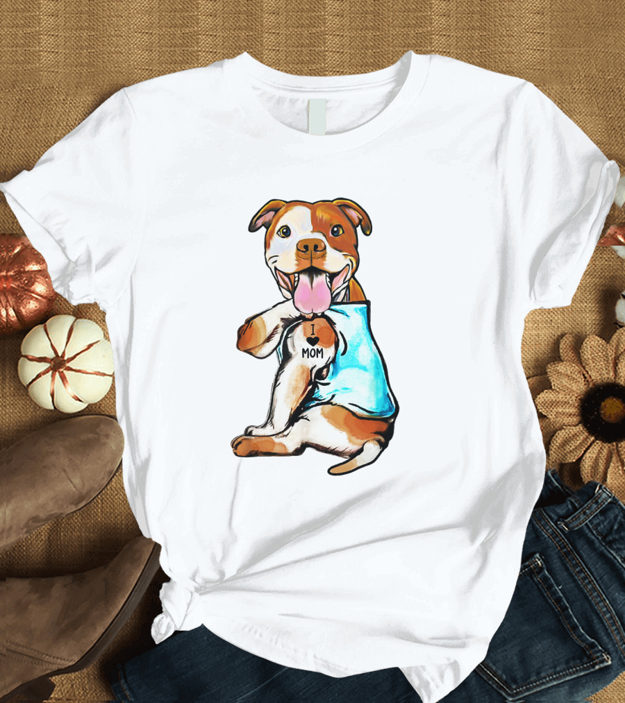 Pit Bull I Love Mom Heart Tattoo T-Shirt