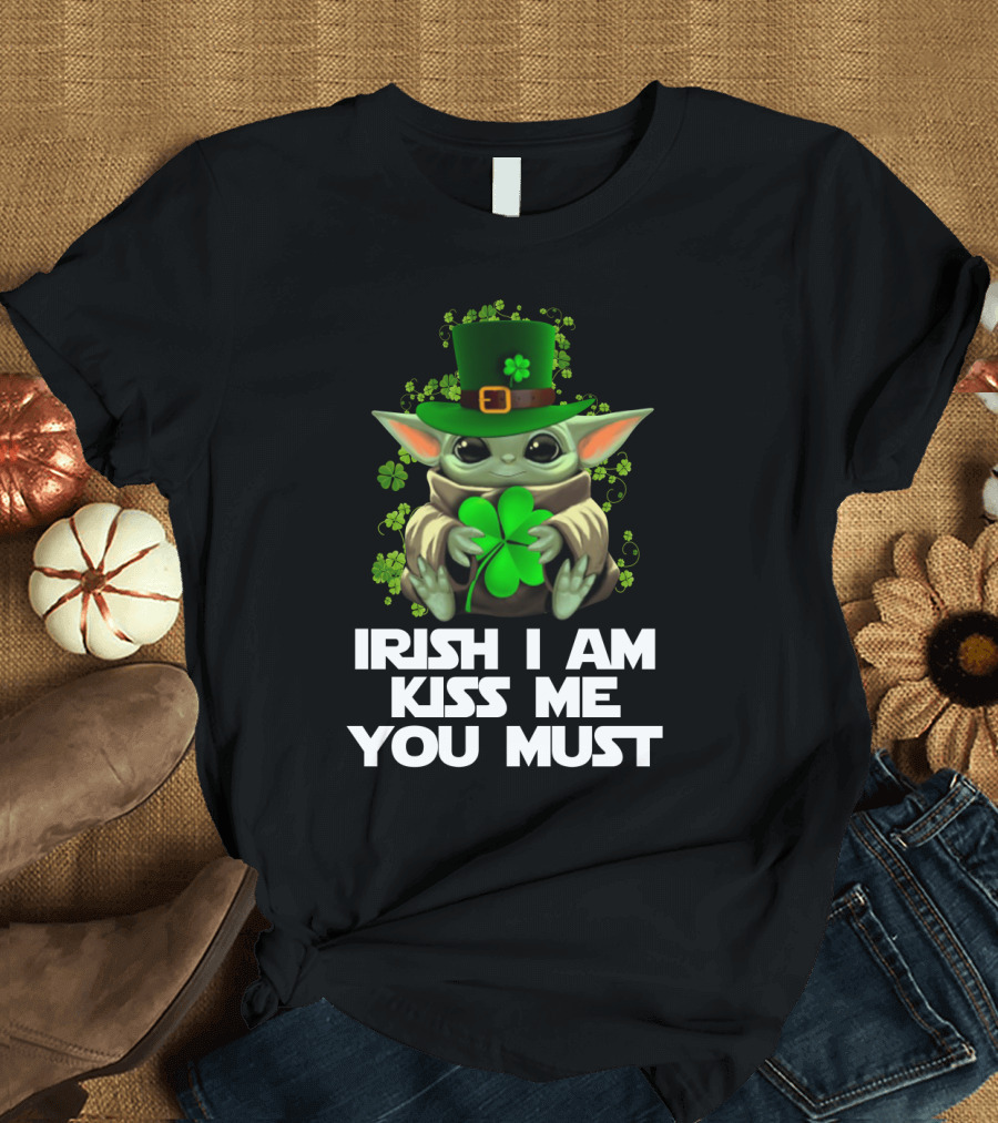 Yoda Irish I Am Kiss Me You Must St. Patrick's Day Baby Yoda Shamrock Hat T-Shirt