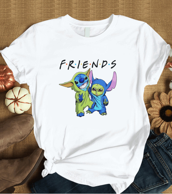 T-Shirt: Stitch and Baby Yoda Friends TV Show T-Shirt Stitch and Baby Yoda Friends TV Show T-Shirt