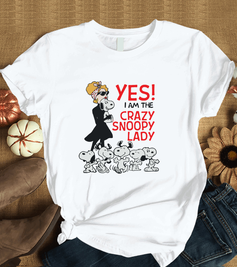 YES I Am the Crazy Snoopy Lady with Retro Snoopy Characters T-Shirt
