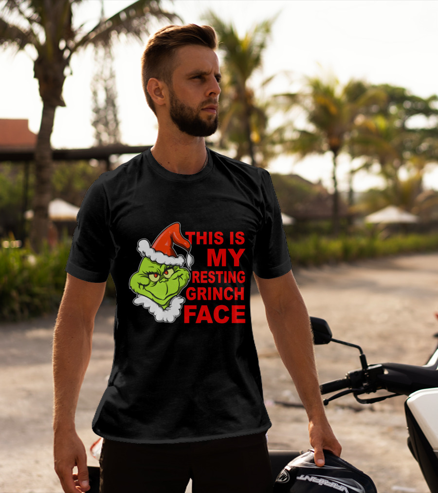This Is My Resting Grinch Face Santa Hat Grumpy Expression T-Shirt
