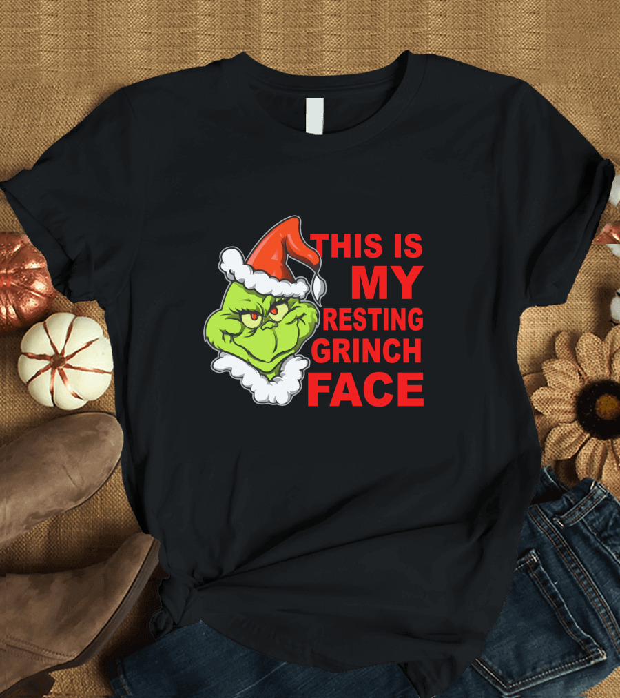 This Is My Resting Grinch Face Santa Hat Grumpy Expression T-Shirt