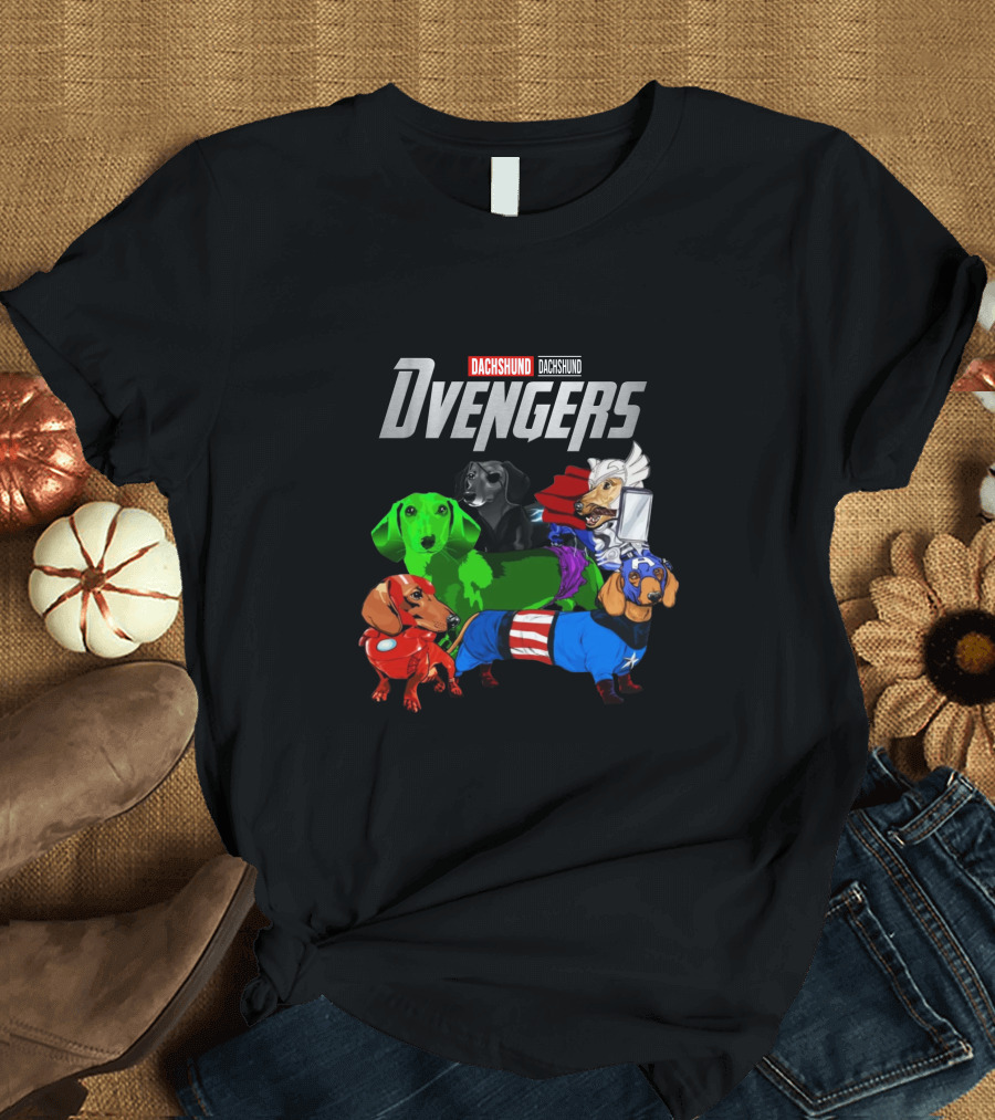 Marvel Avengers Endgame Dachshund Dvengers Dogs as Superheroes T-Shirt
