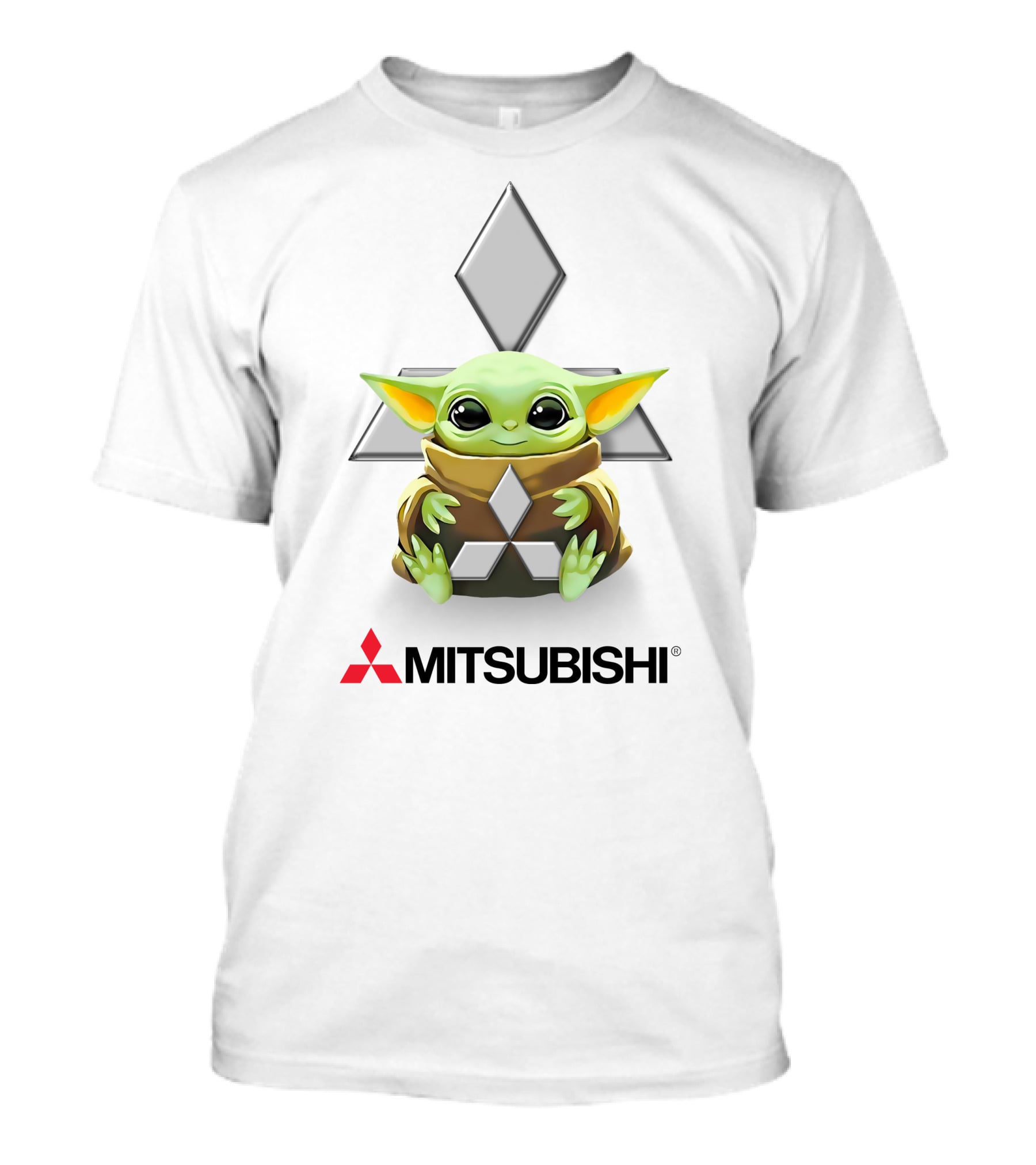 Baby Yoda Hug Mitsubishi Logo White T-Shirt