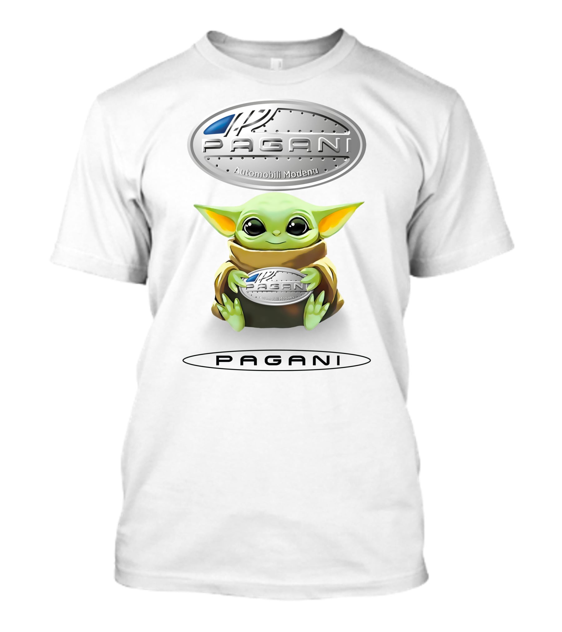 Baby Yoda Holding Pagani Automobili Modena Oval T-Shirt