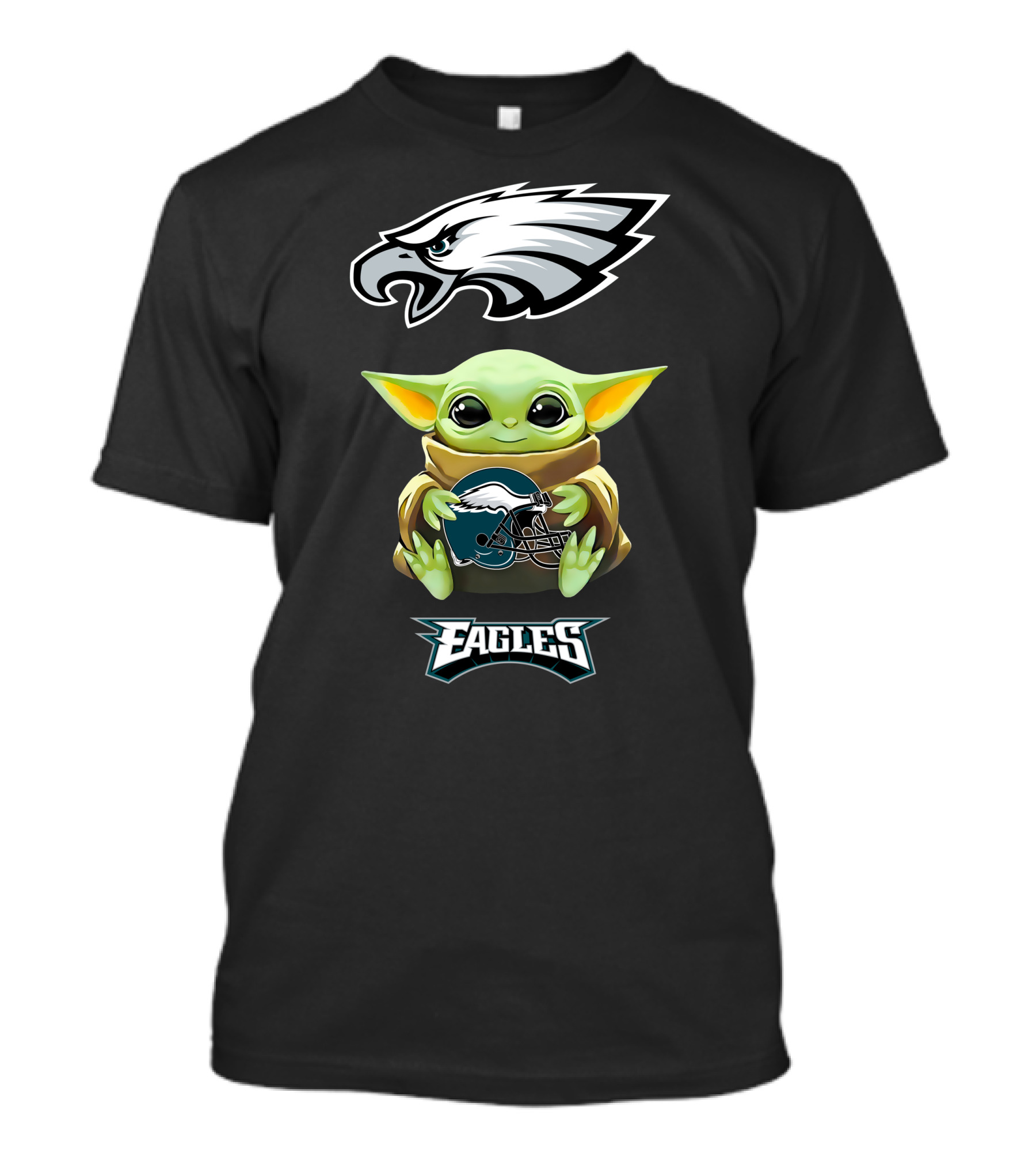 Star Wars Baby Yoda Holding Philadelphia Eagles Football Helmet T-Shirt