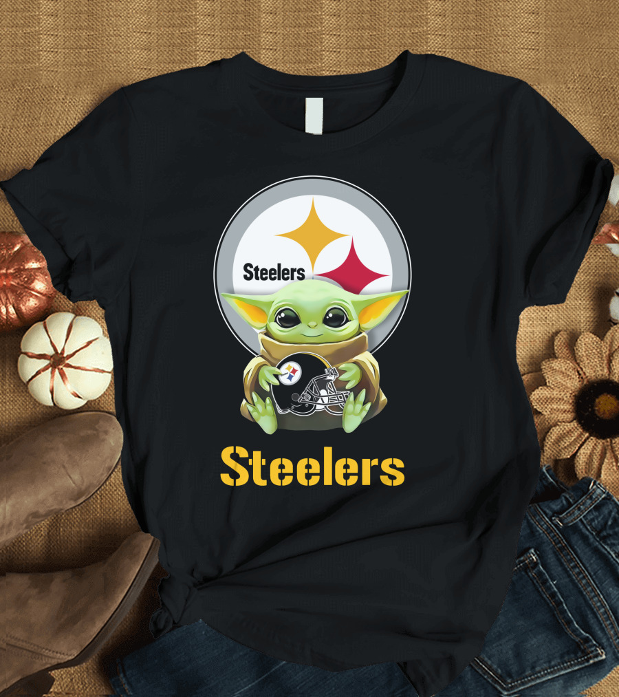Star Wars Baby Yoda Hug Steelers Helmet with Pittsburgh Steelers T-Shirt