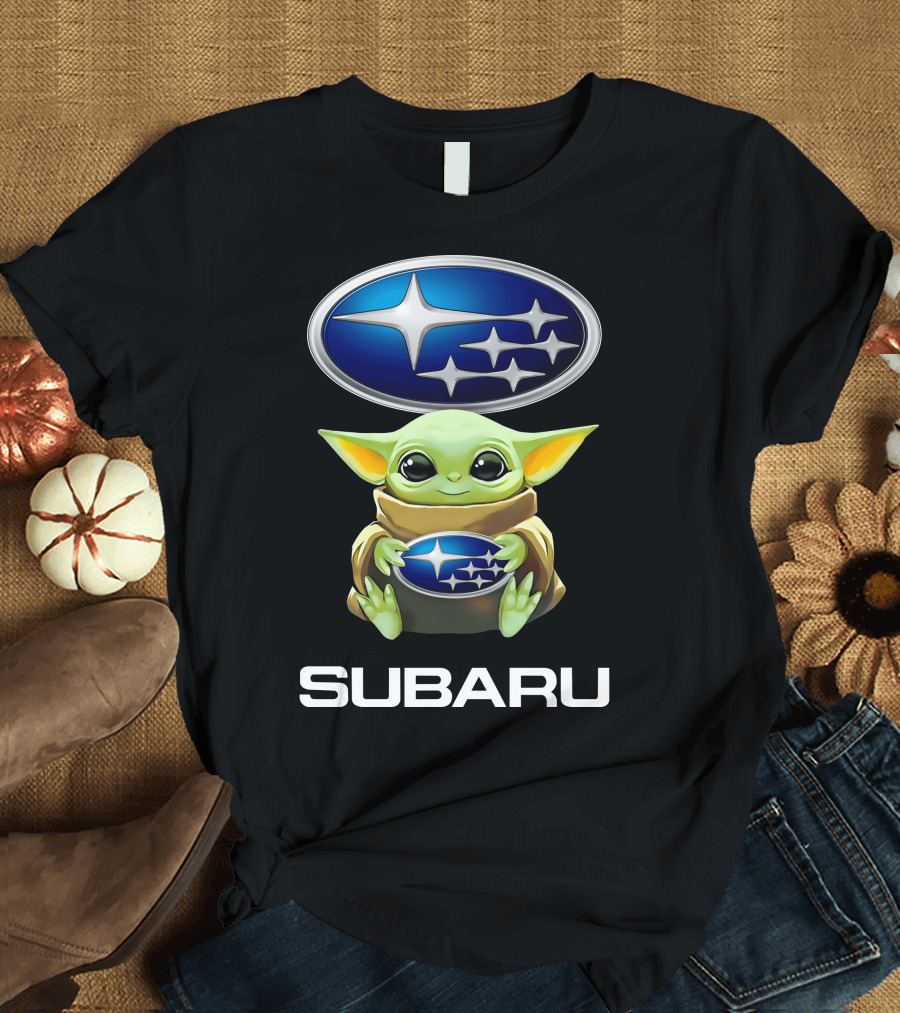 Star Wars Baby Yoda Holding Subaru Emblem T-Shirt