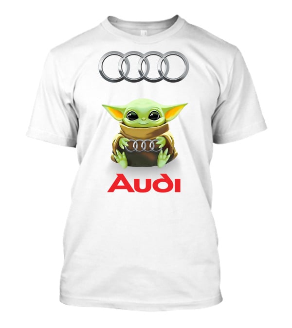 Baby Yoda Holding Audi Silver Rings With Audi T-Shirt