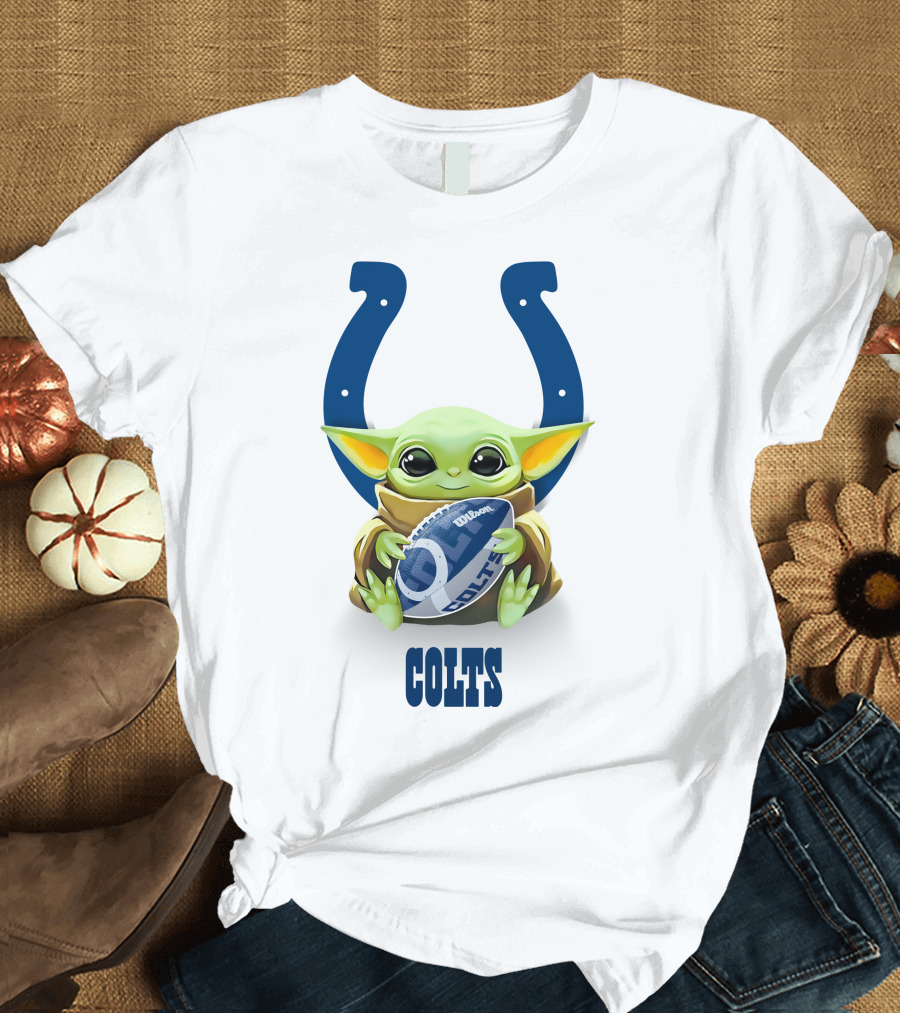 Baby Yoda Hug Colts Football Tailgate Indianapolis White T-Shirt
