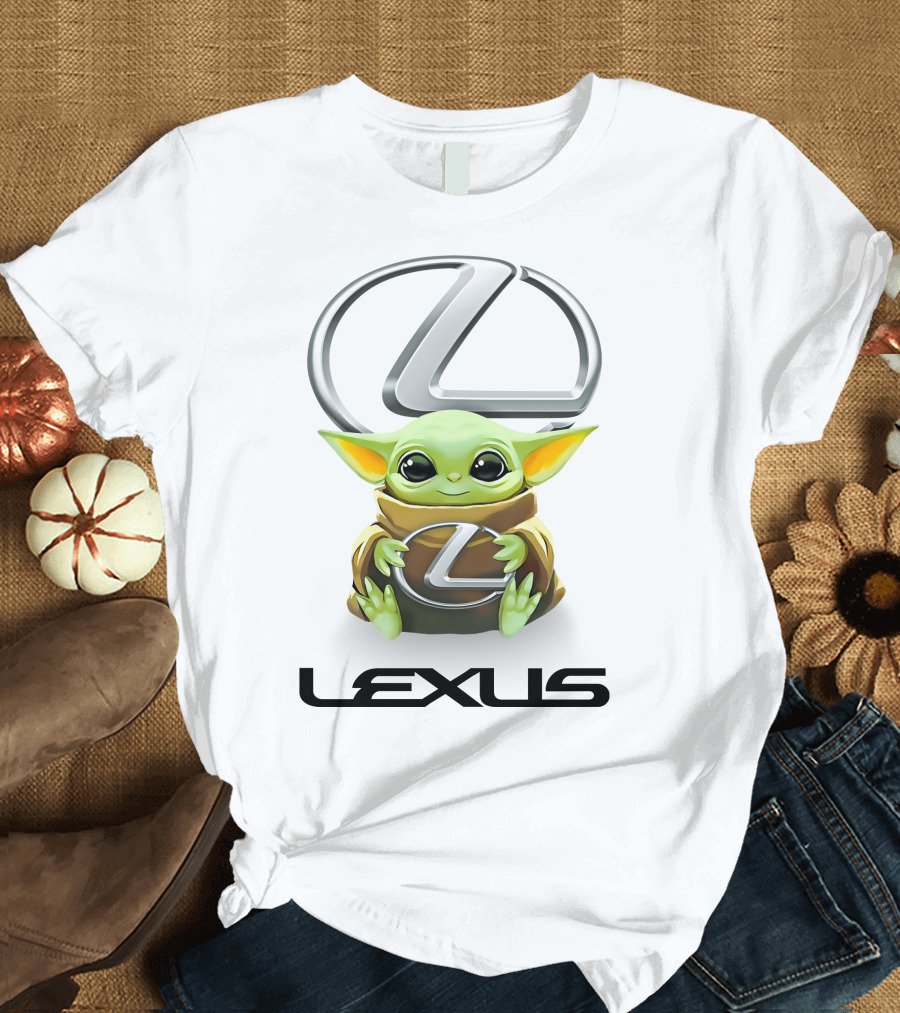 Baby Yoda Holding Lexus Logo Icon with Lexus Text T-Shirt