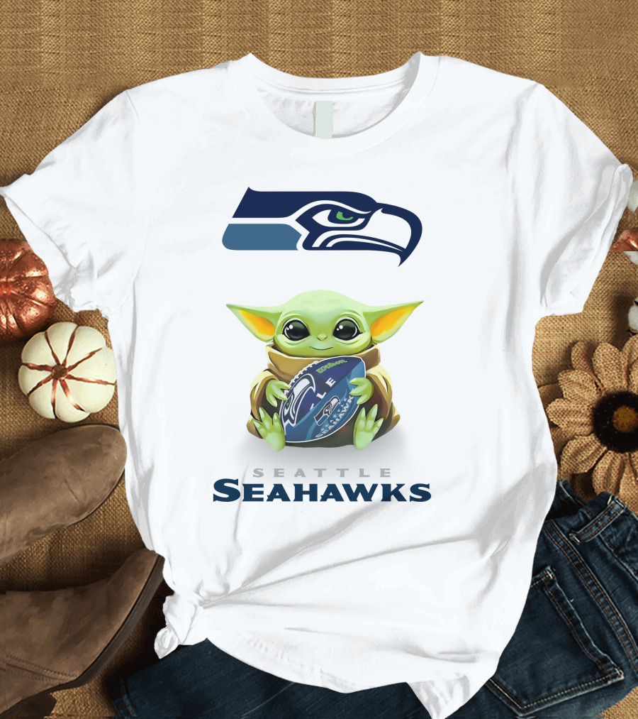 Baby Yoda Hug Seattle Seahawks Football Fan Gear T-Shirt