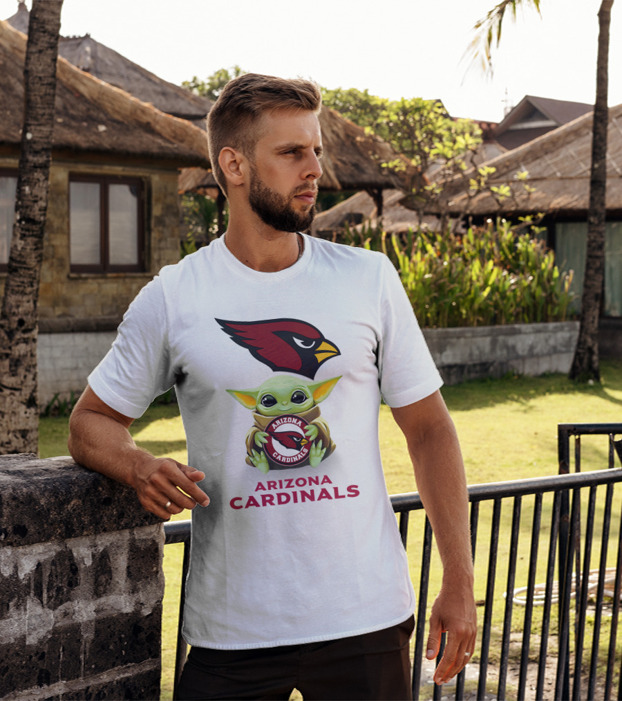 Arizona Cardinals Baby Yoda Fan White Star Wars Cardinals T-Shirt