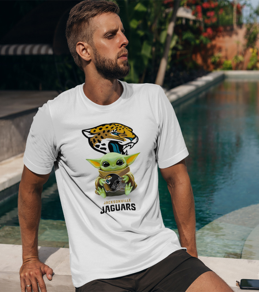 Star Wars Baby Yoda Holding Jacksonville Jaguars Helmet T-Shirt