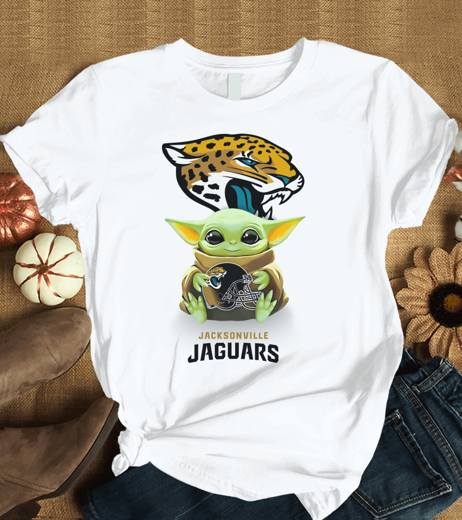 Star Wars Baby Yoda Holding Jacksonville Jaguars Helmet T-Shirt