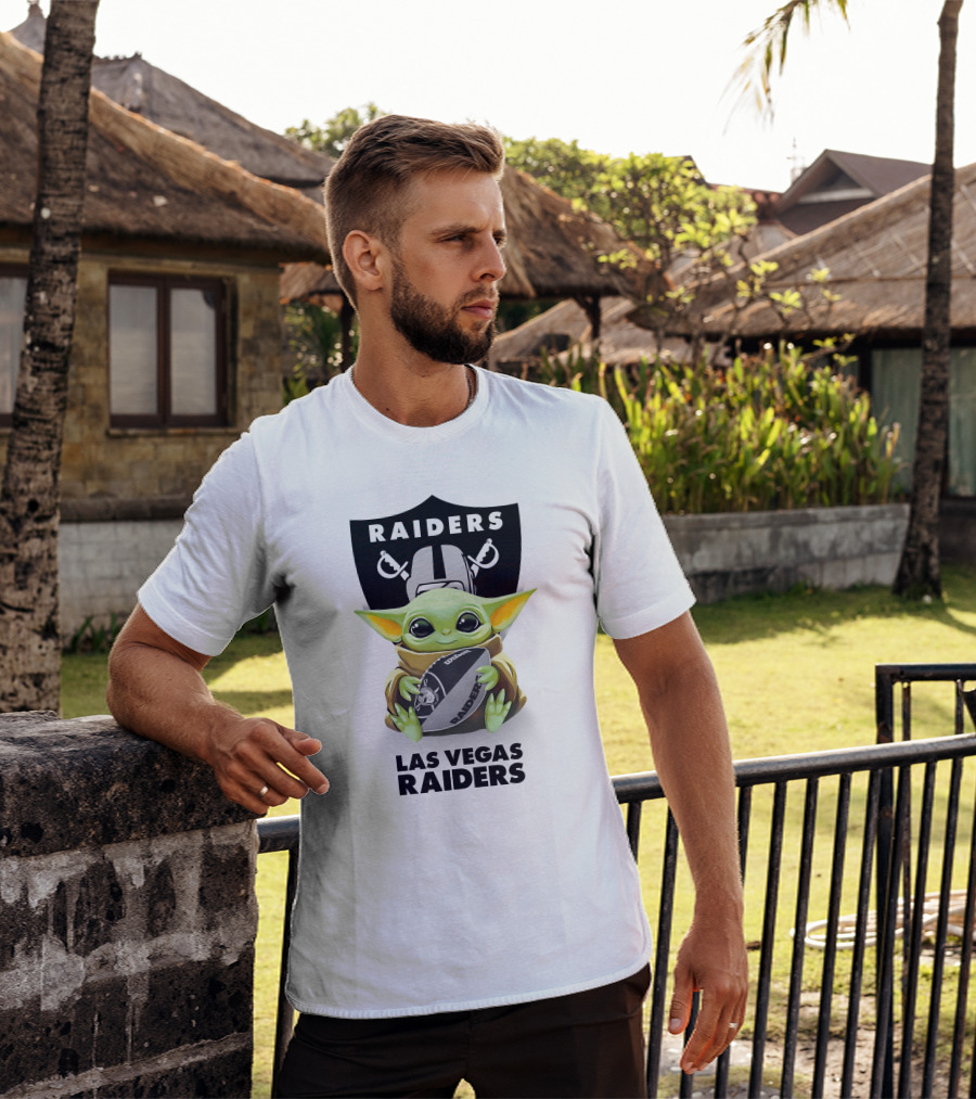 Star Wars Baby Yoda Raiders Las Vegas Football Fan Helmet Hug T-Shirt