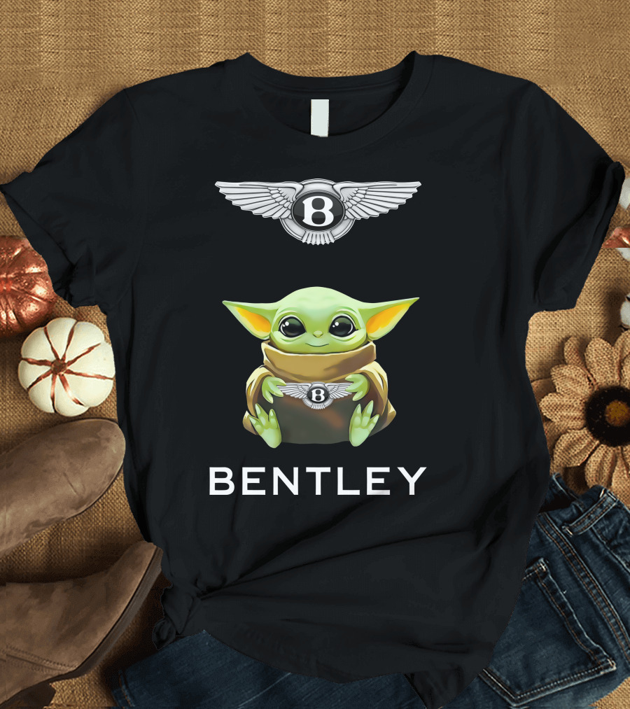 Grogu Holding Bentley Logo with Bentley Wings T-Shirt