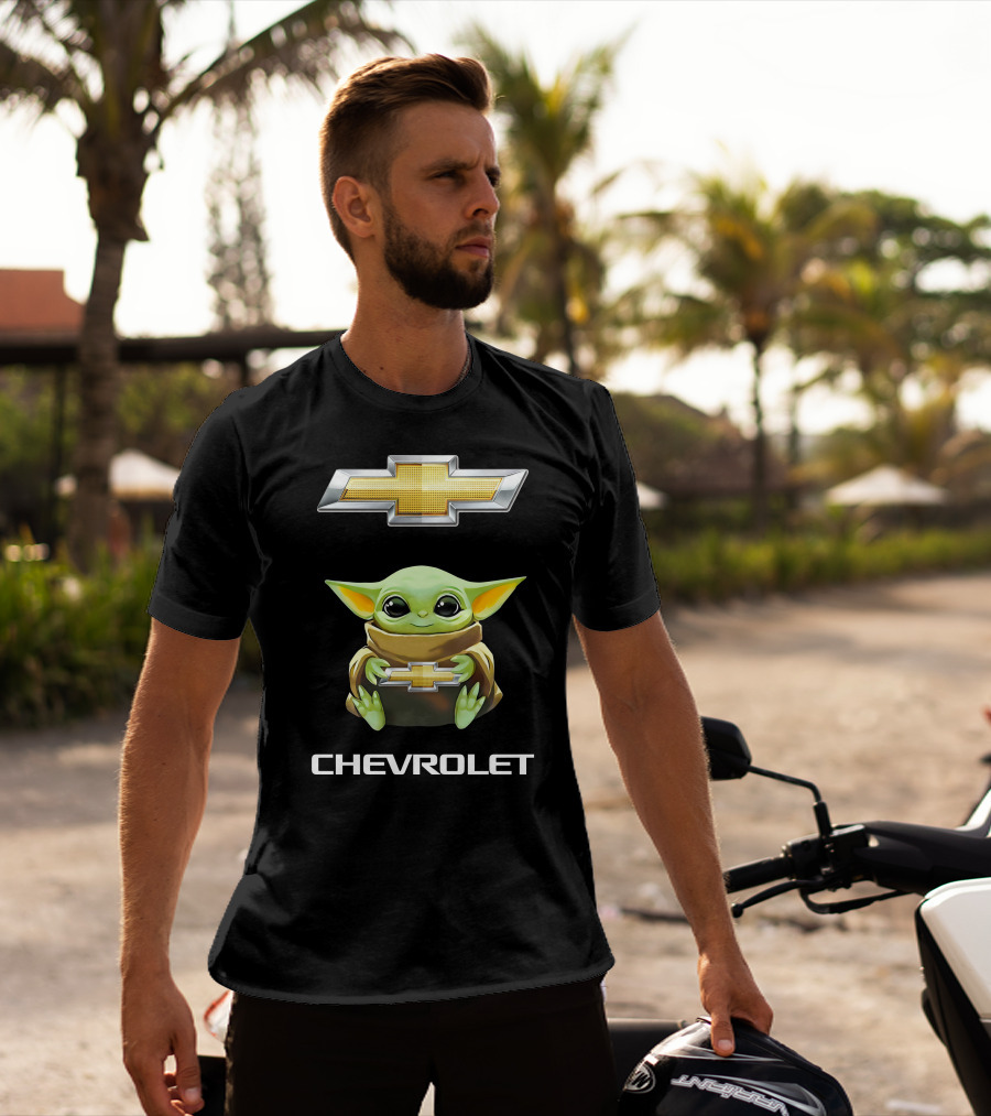 Grogu Holds Chevrolet Logo With Star Wars T-Shirt