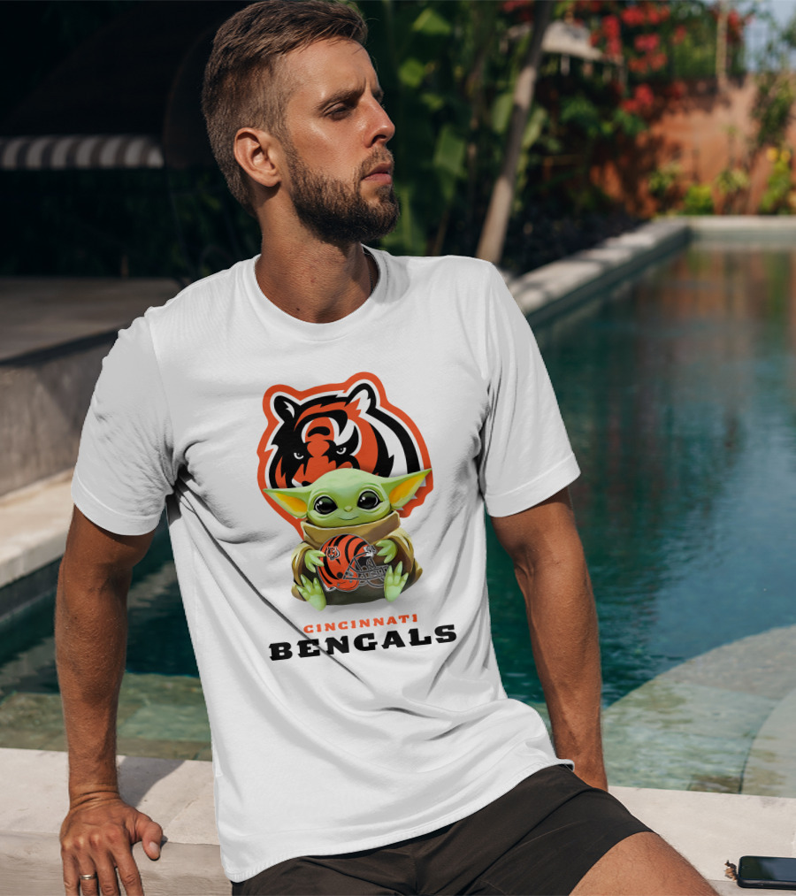 Cincinnati Bengals Grogu Hugging Bengals Helmet With Team T-Shirt