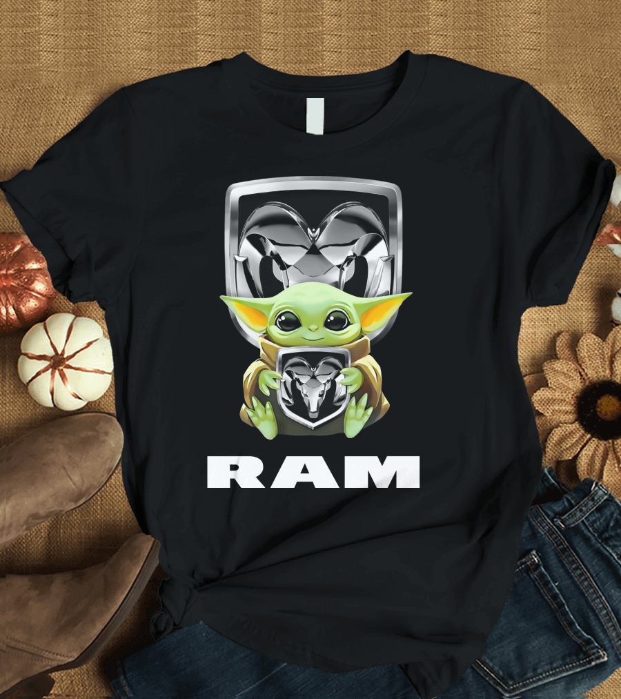 Grogu Holding Ram Logo with Ram Text T-Shirt