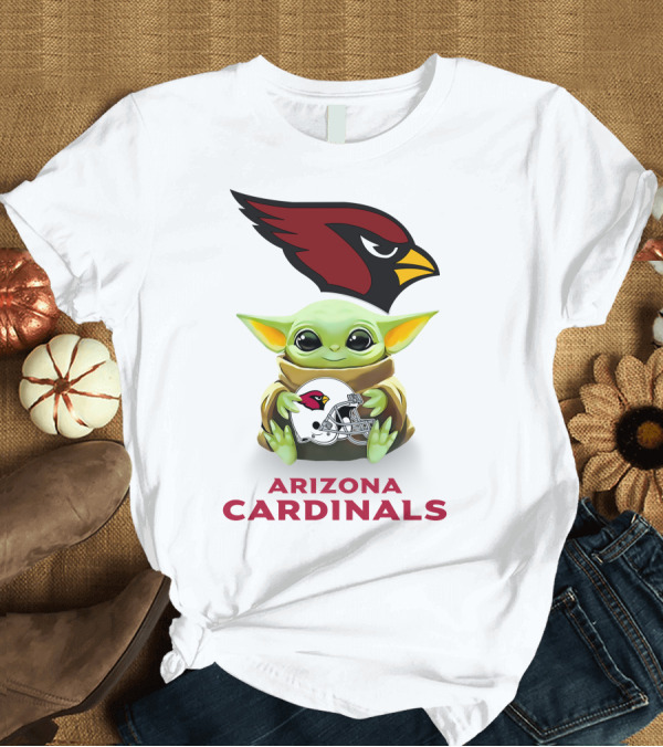 T-Shirt: Grogu Holding Arizona Cardinals Helmet with Team Logo and Name T-Shirt Grogu Holding Arizona Cardinals Helmet with Team Logo and Name T-Shirt