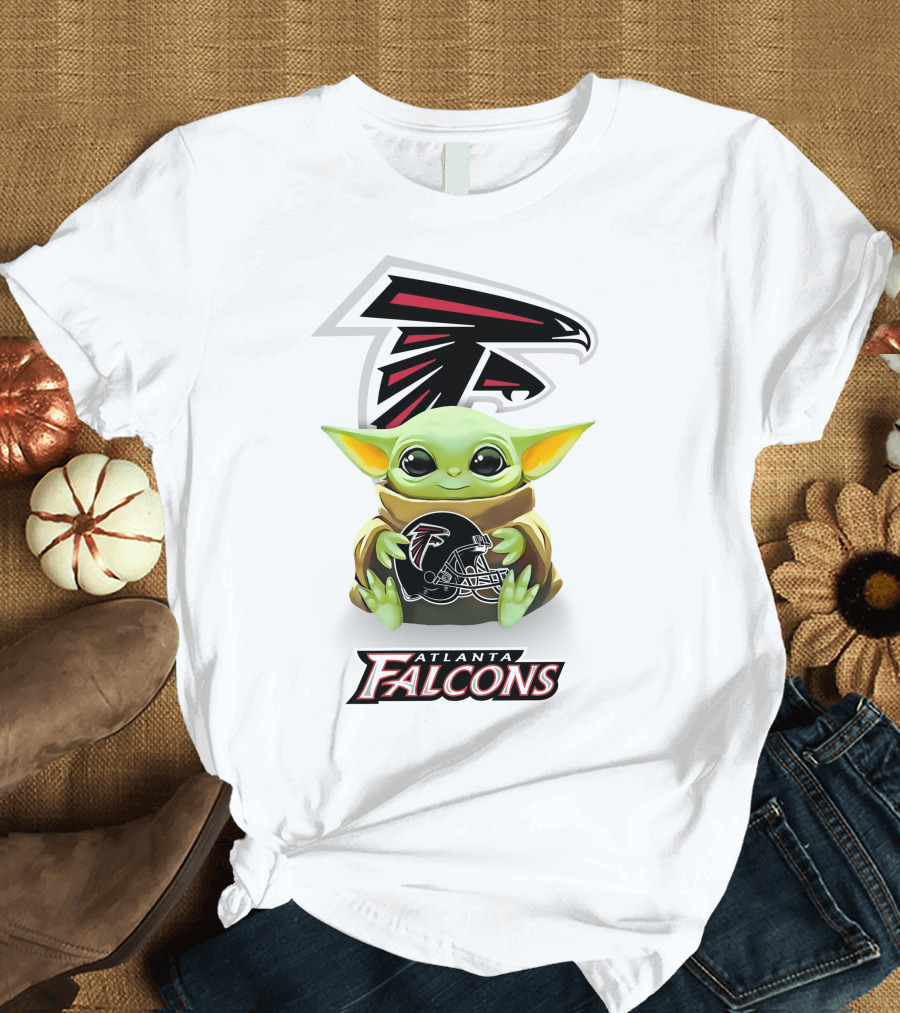 Grogu Holding Atlanta Falcons Helmet T-Shirt
