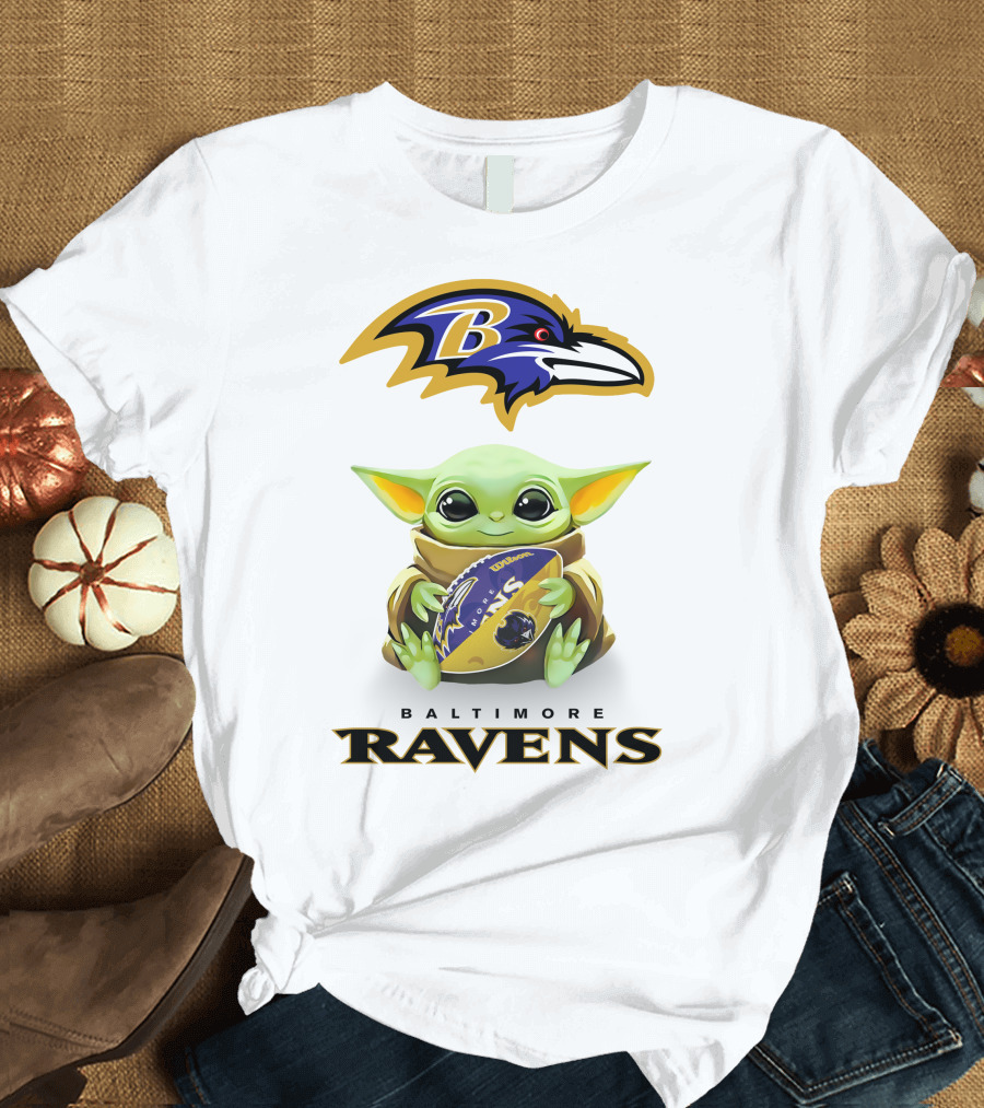 Grogu Hug Baltimore Ravens Football Helmet Baltimore Ravens T-Shirt