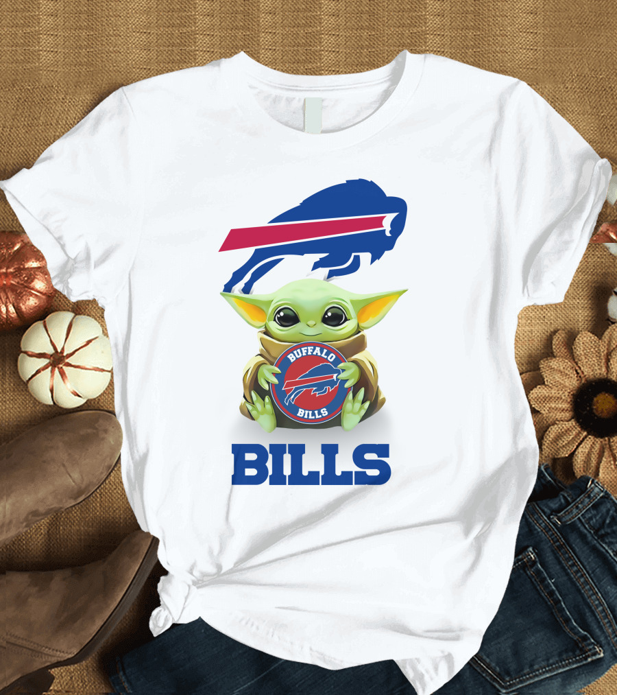Buffalo Bills Grogu Hug White Background T-Shirt