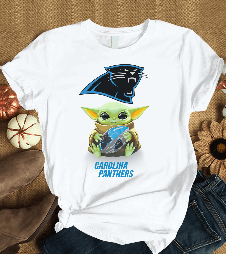 Carolina Panthers Grogu Hugging Football White Tailgate T-Shirt