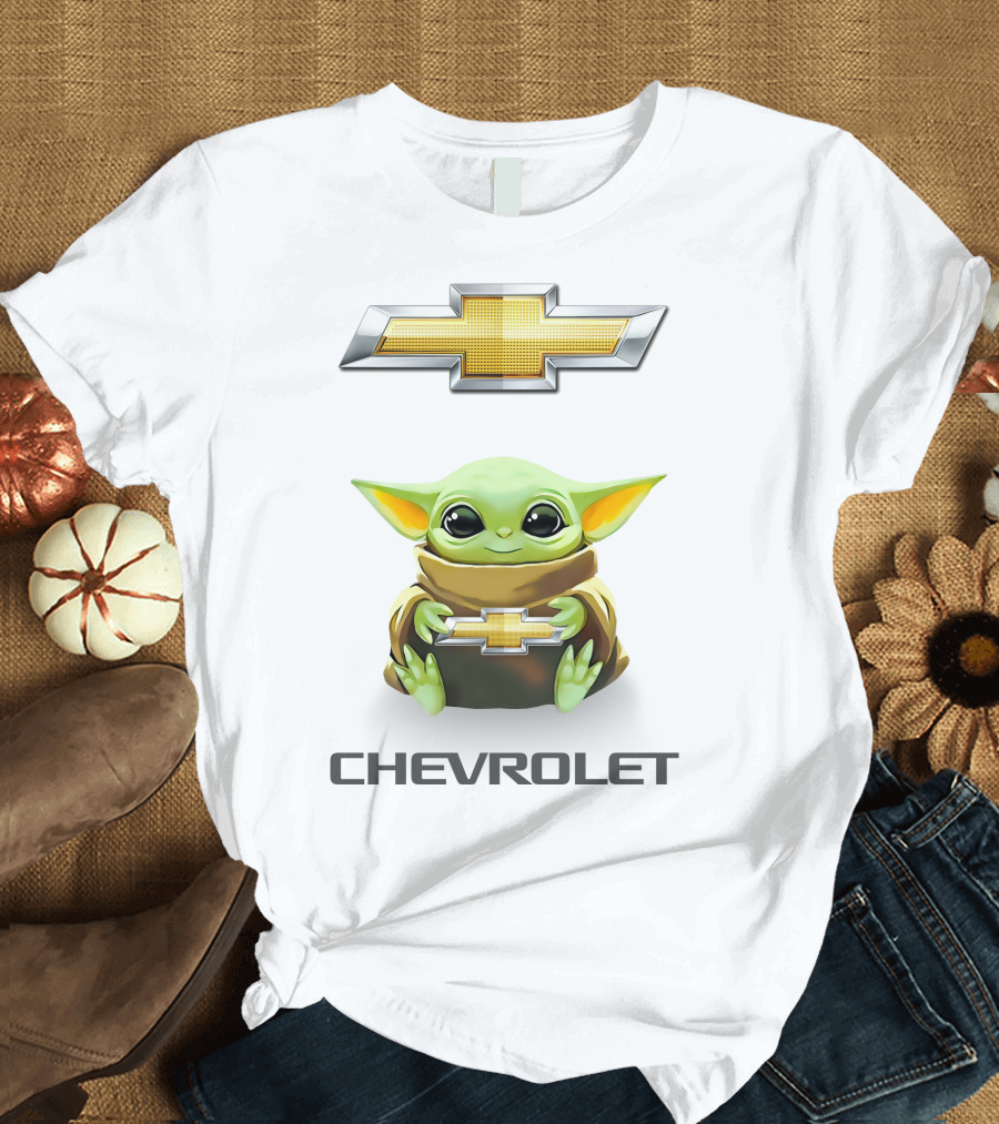 Grogu Holding Chevrolet Emblem T-Shirt