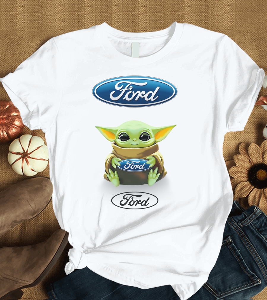 Ford Logo Grogu Hug Plush Mandalorian Baby Yoda White T-Shirt