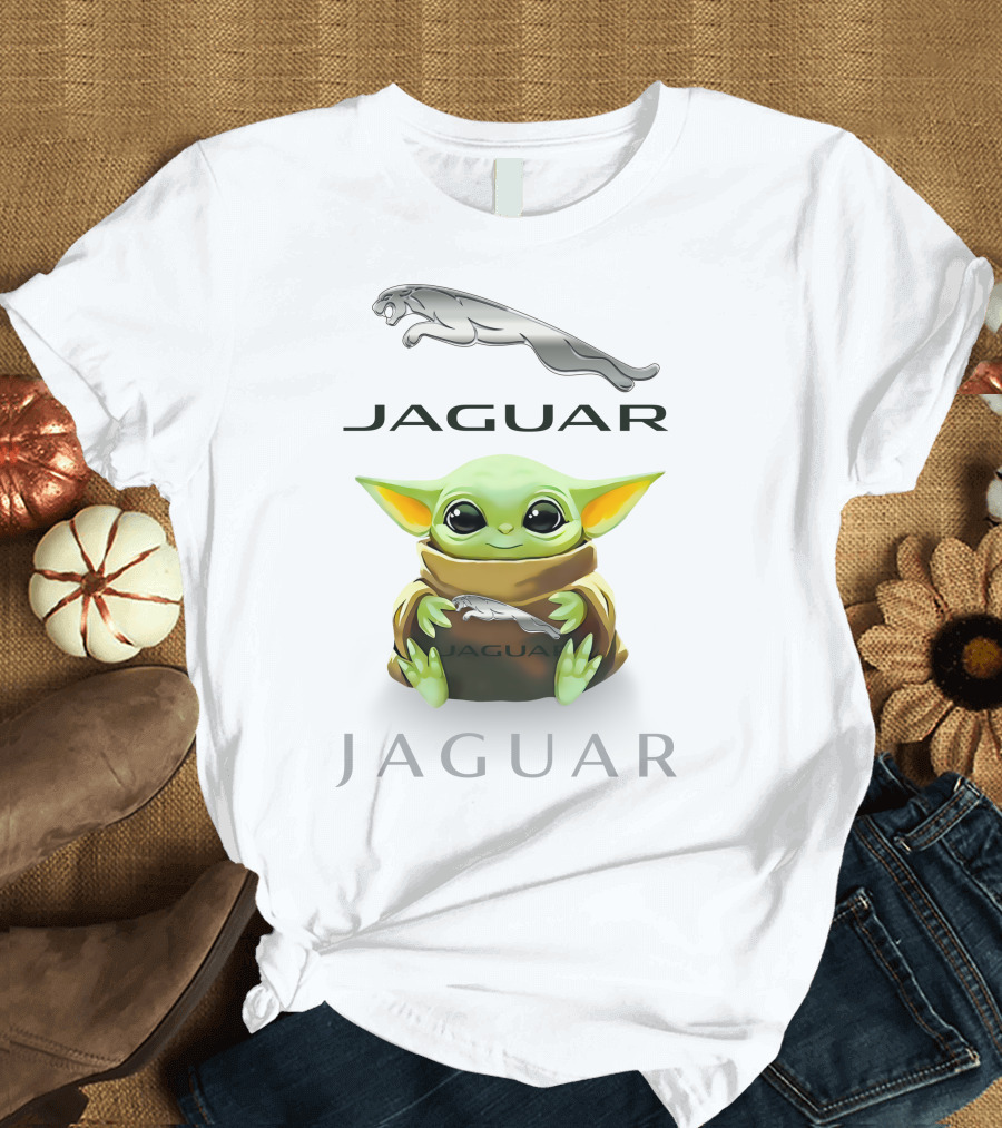 Grogu Holding Jaguar Logo Embrace T-Shirt