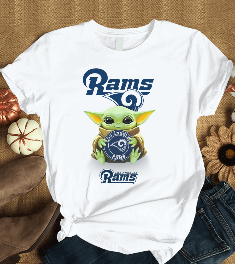 Rams Los Angeles Grogu Hug Holding Rams Emblem T-Shirt