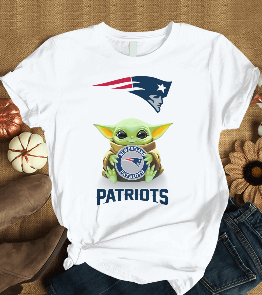 Grogu Holding New England Patriots Emblem T-Shirt