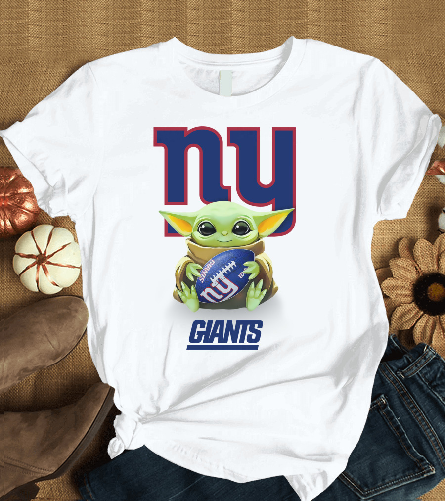 Grogu New York Giants Football Hug Tailgate White T-Shirt