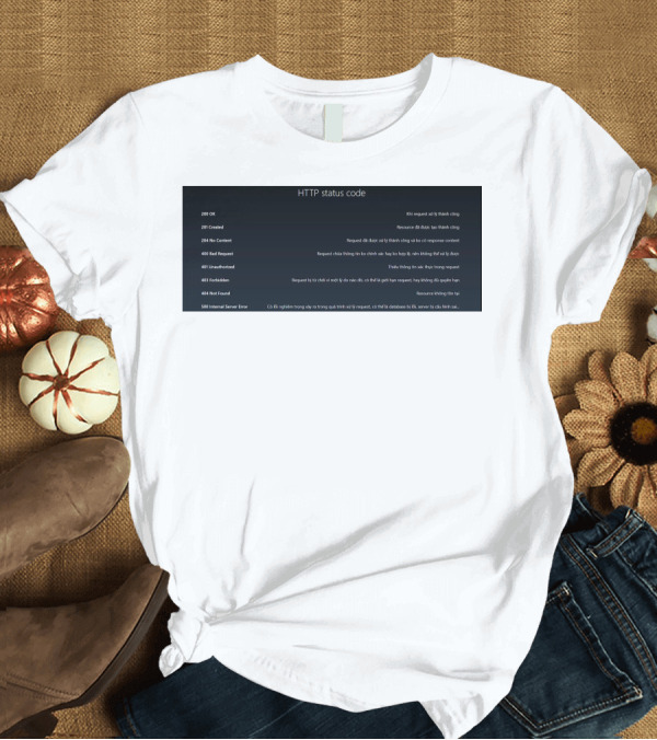 T-Shirt: HTTP Status Code 200 OK 201 Created 204 No Content 400 Bad Request 401 Unauthorized 403 Forbidden 404 Not Found 500 Internal Server Error T-Shirt HTTP Status Code 200 OK 201 Created 204 No Content 400 Bad Request 401 Unauthorized 403 Forbidden 404 Not Found 500 Internal Server Error T-Shirt