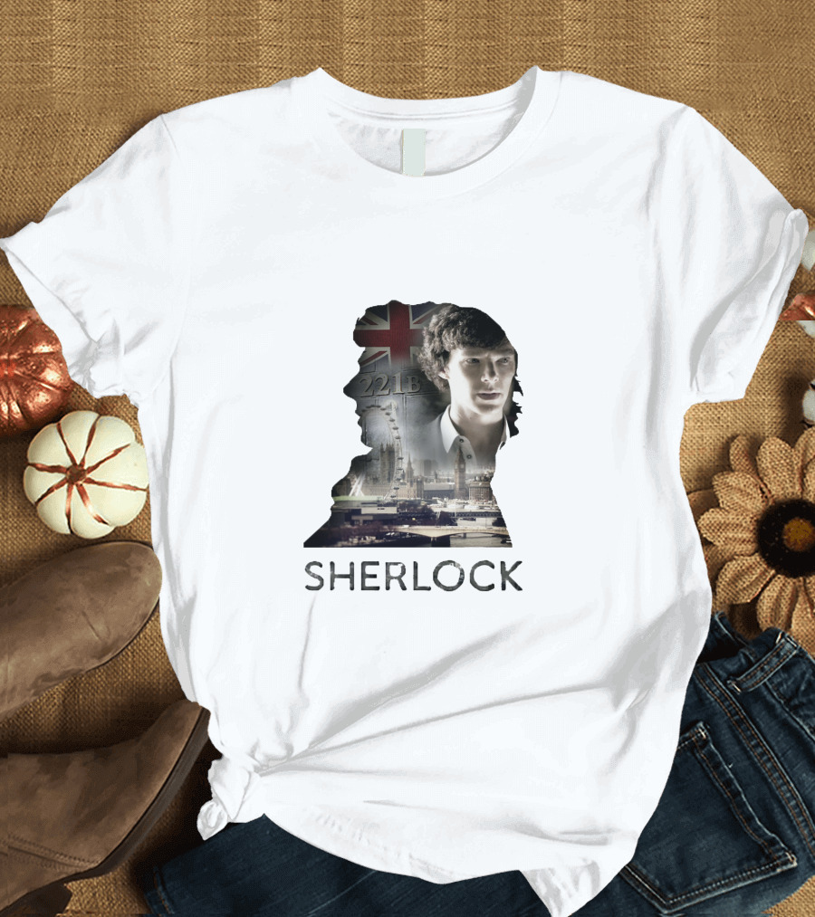 Sherlock 221B London Silhouette Union Jack T-Shirt