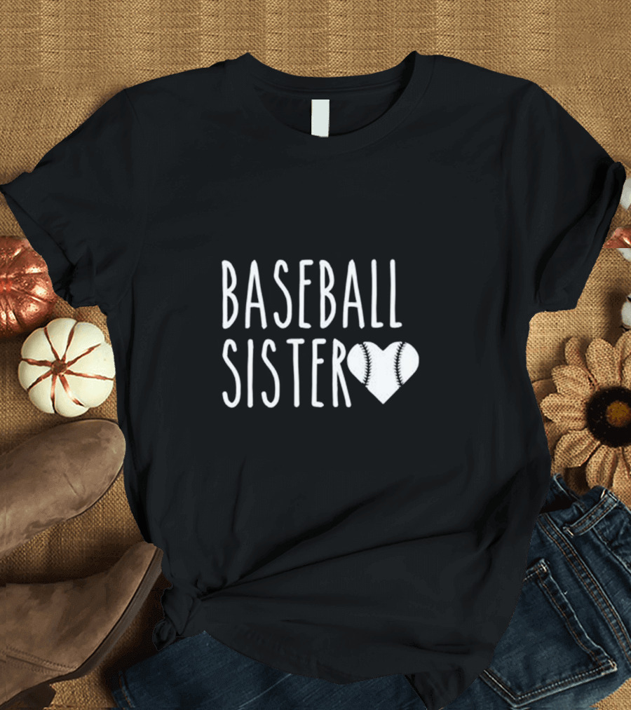 Baseball Sister Heart Baseball Stitch Heart T-Shirt