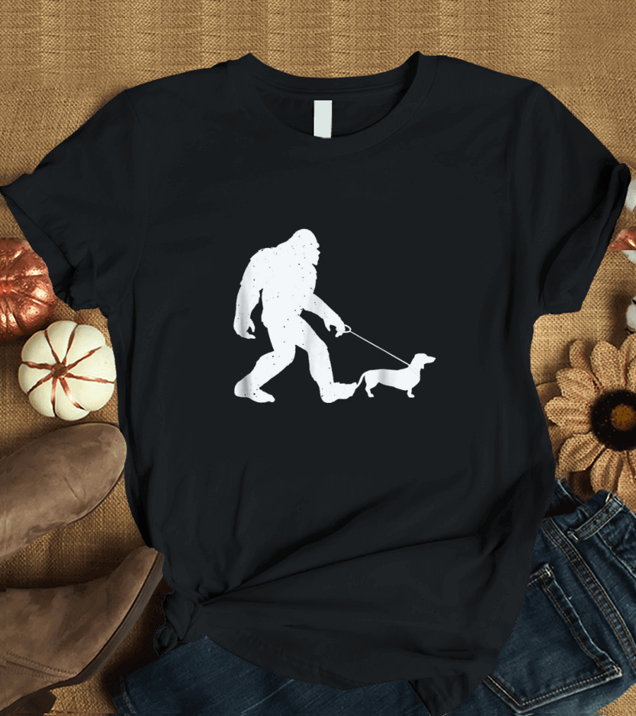 Bigfoot Walking Funny Wiener Dog Dachshund T-Shirt