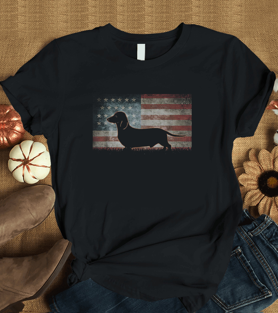 Retro Vintage American Flag Best Dachshund Dog Dad USA Patriotic T-Shirt